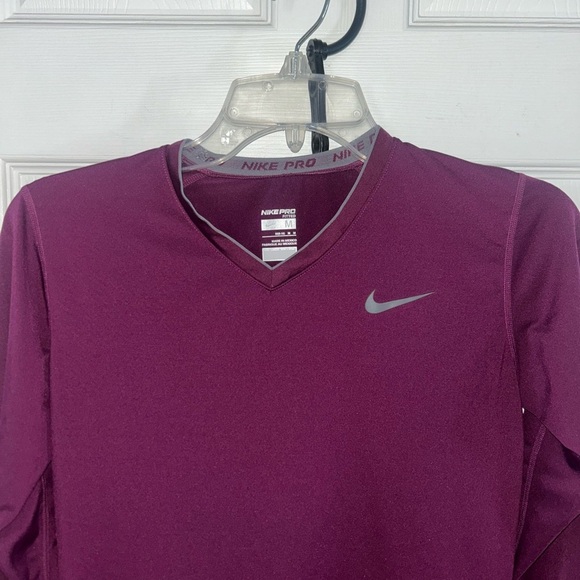 Nike Pro V Neck Purple Compression Workout Top Medium - Picture 3 of 4